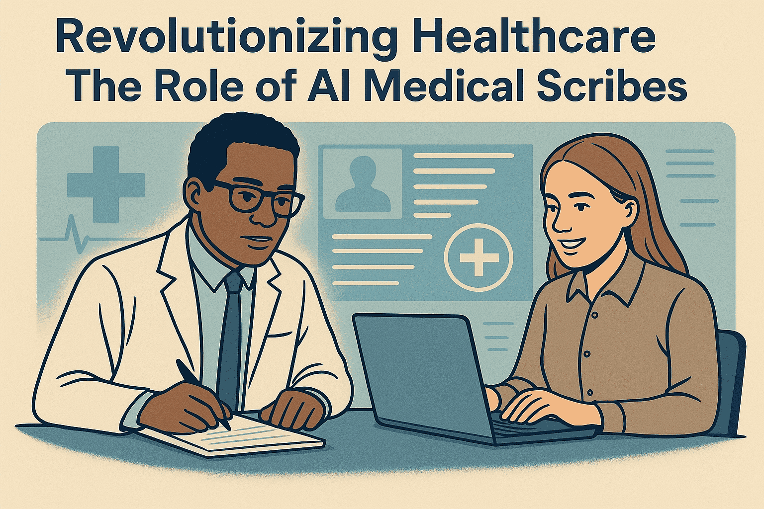 Physician reviewing patient notes generated by an AI medical scribe on a laptop