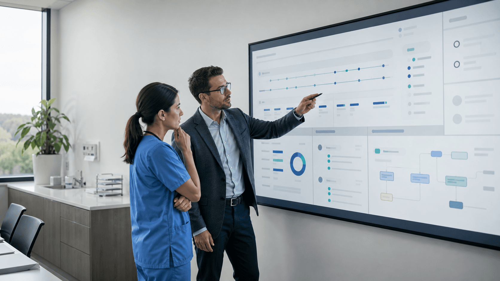 A clinician and health IT specialist evaluating an electronic health record interoperability workflow