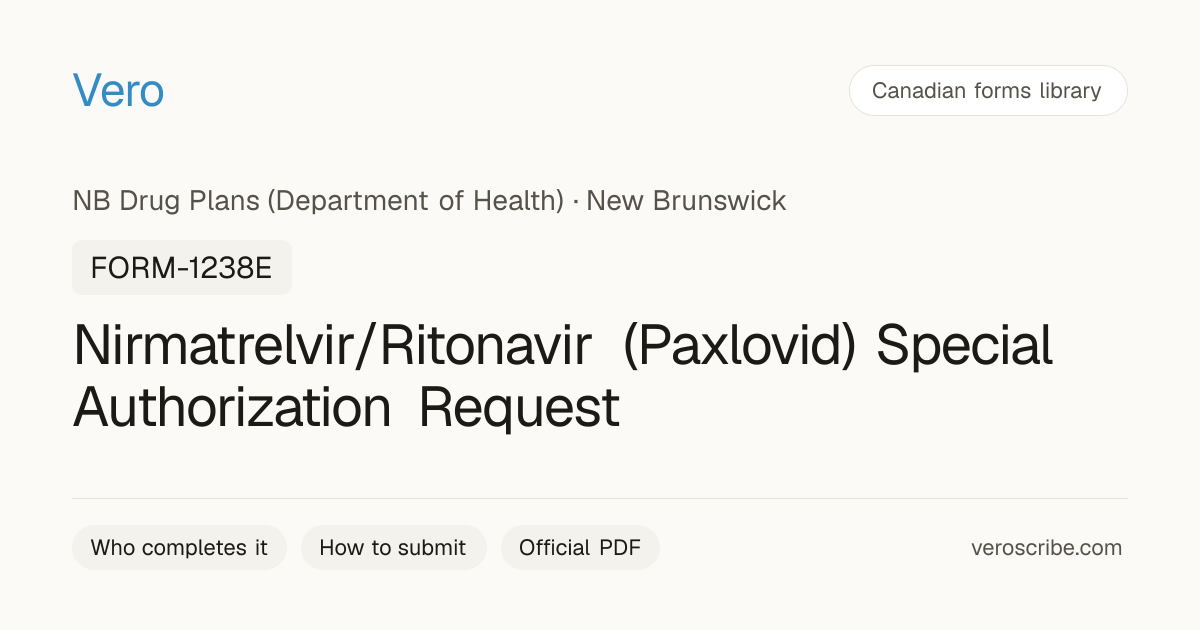 NB Paxlovid Special Authorization Form (FORM-1238E) | Vero