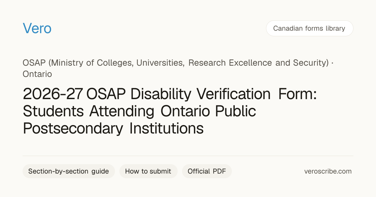 OSAP Disability Verification Form 2026-27 (Public) | Vero